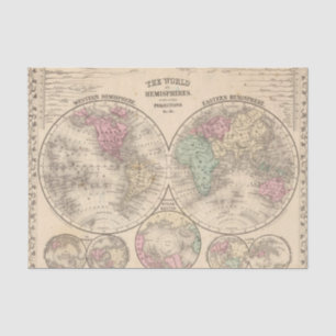 World hemispheres Map by Mitchell Tissue Paper