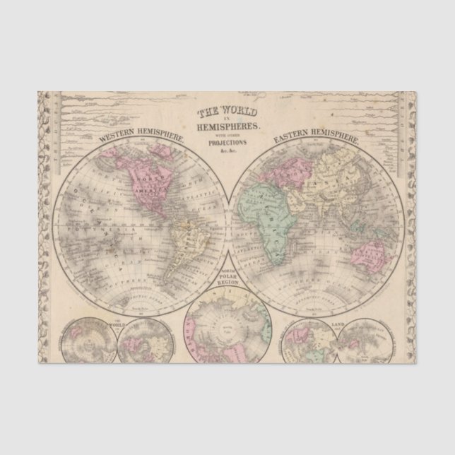 World hemispheres  Map by Mitchell Tissue Paper (Front)