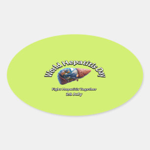 World Hepatitis Day. Fight Hepatitis Together.  Oval Sticker