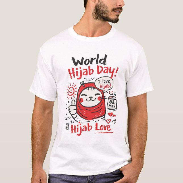 World Hijab Day Cat Doodle – Hijab Love Illustrati T-Shirt (Front)
