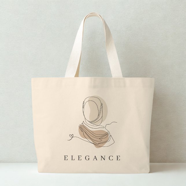 World Hijab Day Elegance Tote | Minimal Line Art (Front)