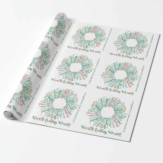 World Holiday Wreath Wrapping Paper (Unrolled)