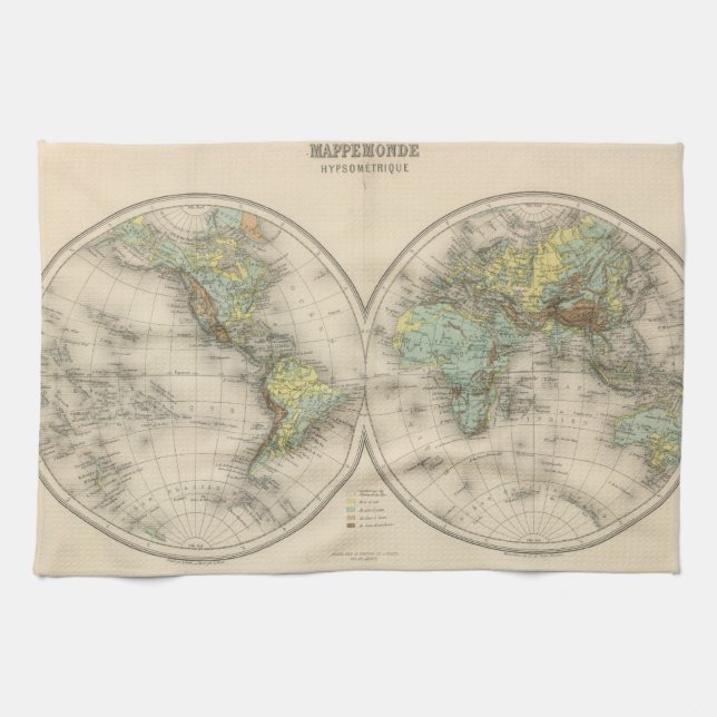 World hypsometric maps tea towel (Horizontal)