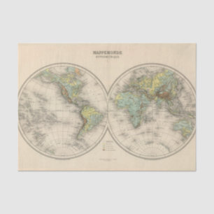 World hypsometric maps tissue paper