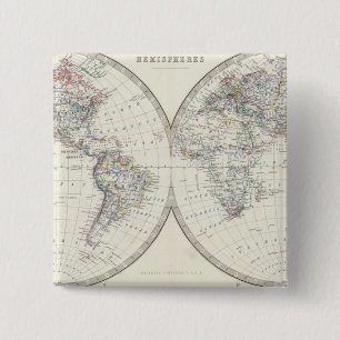 World in hemispheres 15 cm square badge