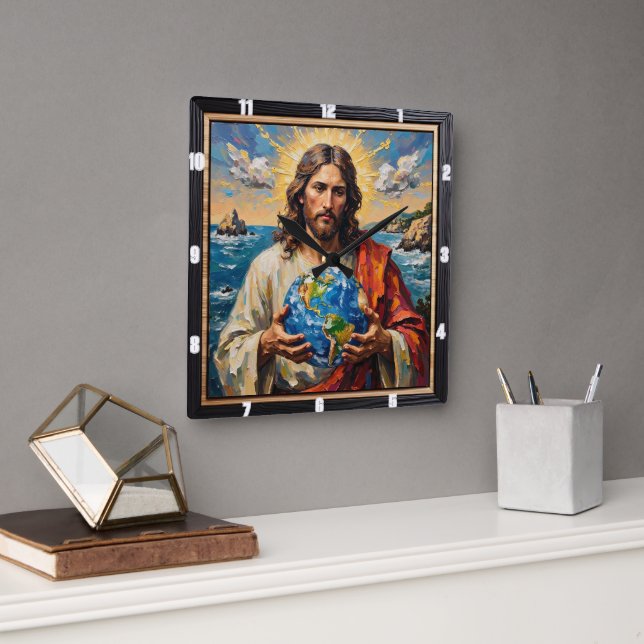World in His Hands: Love Defined Square Wall Clock (Office)