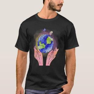 World in Open Hands Global Earth Day Watercolor De T-Shirt