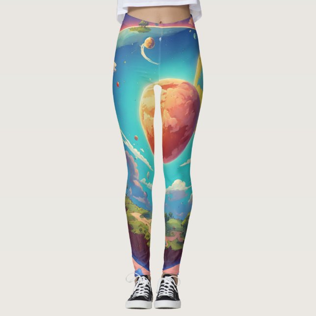  "World in Technicolor: Satellite View Digital Art Leggings (Front)