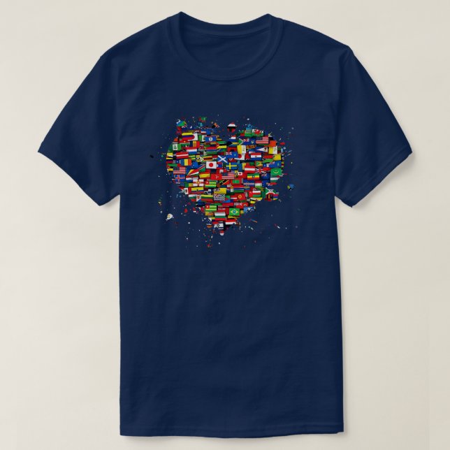 World International People Human Flags Heart Count T-Shirt (Design Front)