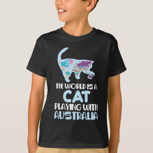 World Is A Cat playing Australia Traveling Humor T-Shirt