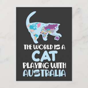 World Is A Cat playing Australia Travelling Humour Postcard