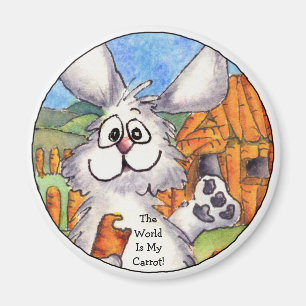 World Is My Carrot  Round Rabbit Magnet