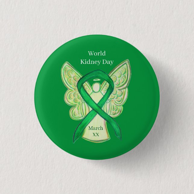 World Kidney Day Awareness Ribbon Pin Button (Front)