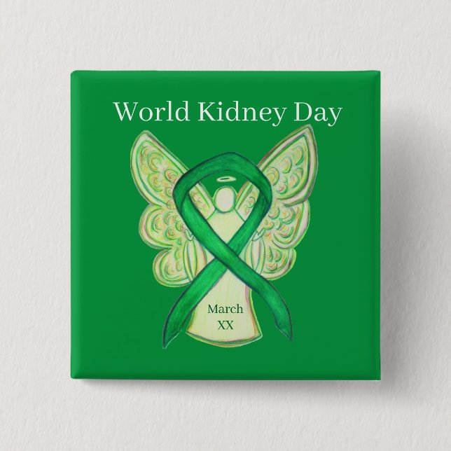 World Kidney Day Awareness Ribbon Pin Buttons (Front)