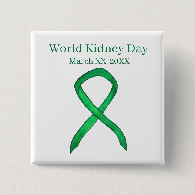 World Kidney Day Awareness Ribbon Pin Buttons (Front)