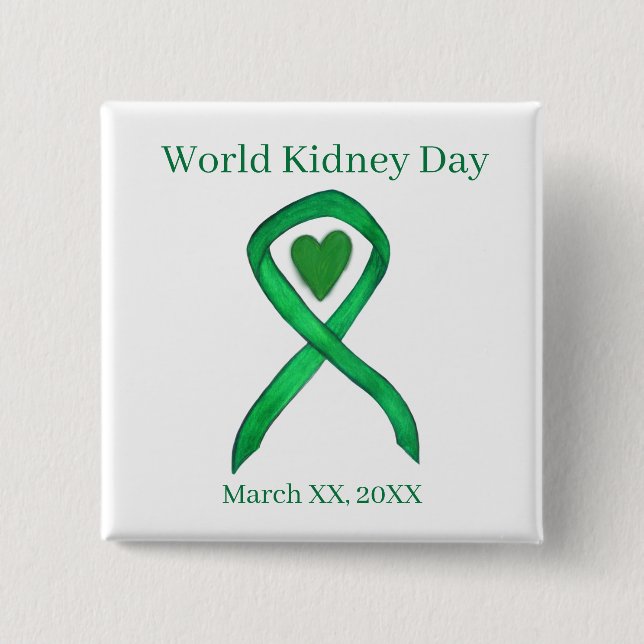World Kidney Day Awareness Ribbon Pin Buttons (Front)