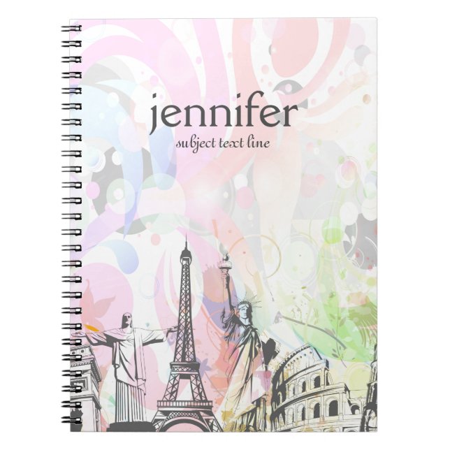 World landmarks abstract illustration notebook (Front)