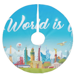 World Landmarks: Travel Vintage Set Brushed Polyester Tree Skirt
