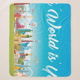 World Landmarks: Travel Vintage Set Sherpa Blanket