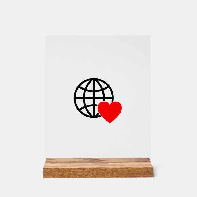 World Love Globe Icon | Heart Earth Summer Design Acrylic Sign (Front)