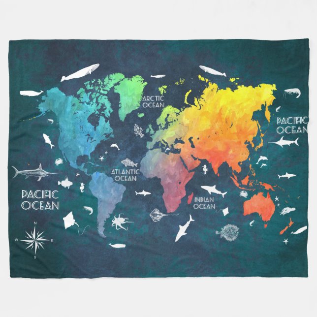 world map 12 fleece blanket (Front (Horizontal))