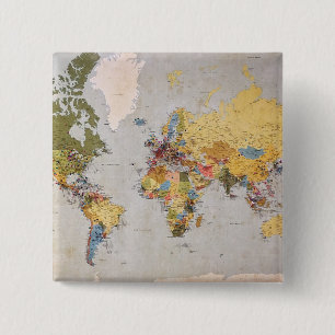 world map 15 cm square badge