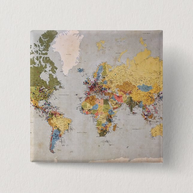 world map 15 cm square badge (Front)