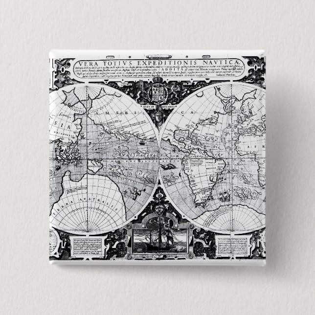 World map 15 cm square badge (Front)