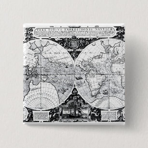 World map 15 cm square badge