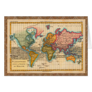 World Map 1700s Antique Continents