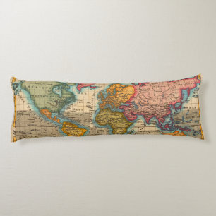 World Map 1700s Antique Continents  Body Cushion