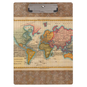 World Map 1700s Antique Continents Clipboard