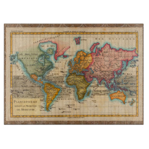 World Map 1700s Antique Continents  Cutting Board