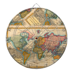World Map 1700s Antique Continents  Dartboard