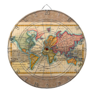 World Map 1700s Antique Continents  Dartboard