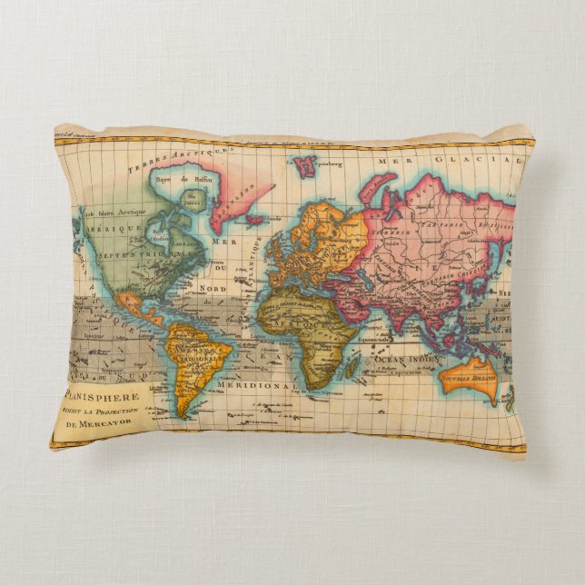 World Map 1700s Antique Continents  Decorative Cushion (Back)