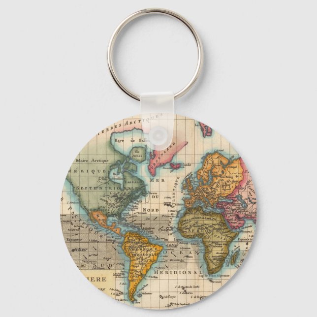 World Map 1700s Antique Continents  Key Ring (Front)