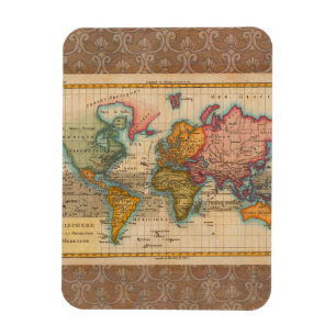 World Map 1700s Antique Continents Magnet