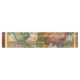 World Map 1700s Antique Continents  Nameplate