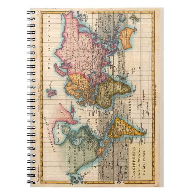 World Map 1700s Antique Continents  Notebook (Front)