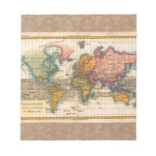 World Map 1700s Antique Continents Notepad
