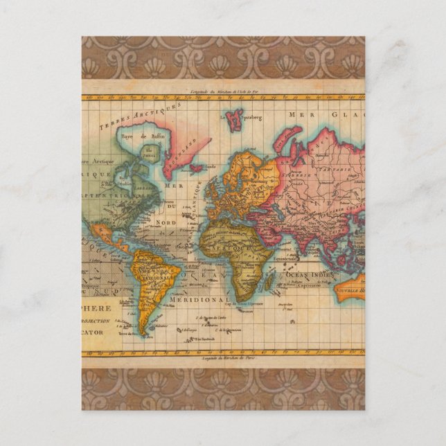World Map 1700s Antique Continents  Postcard (Front)