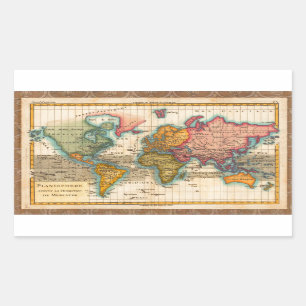 World Map 1700s Antique Continents  Rectangular Sticker
