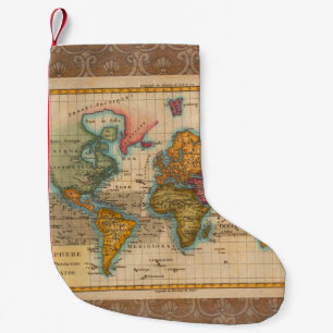 World Map 1700s Antique Continents Small Christmas Stocking