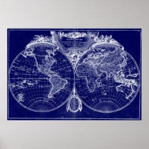 World Map (1775) Blue & White Poster