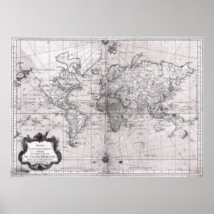 World Map (1778) White & Black Poster