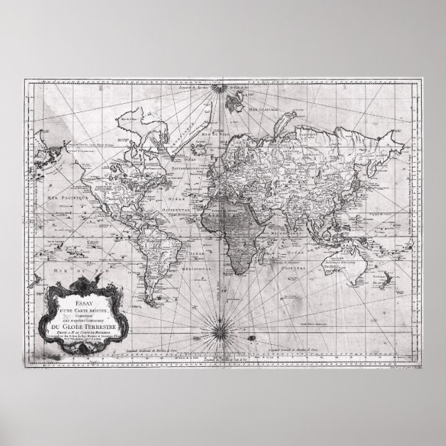 World Map (1778) White & Black Poster (Front)
