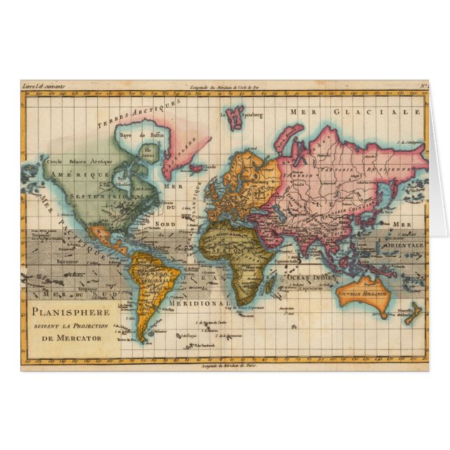 World Map 1780 Bonne Antique Planisphere  (Front Horizontal)