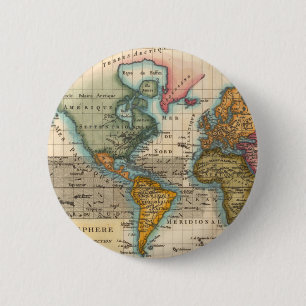 World Map 1780 Bonne Antique Planisphere  6 Cm Round Badge