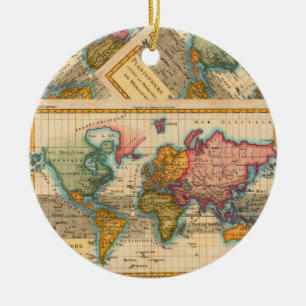 World Map 1780 Bonne Antique Planisphere Ceramic Ornament